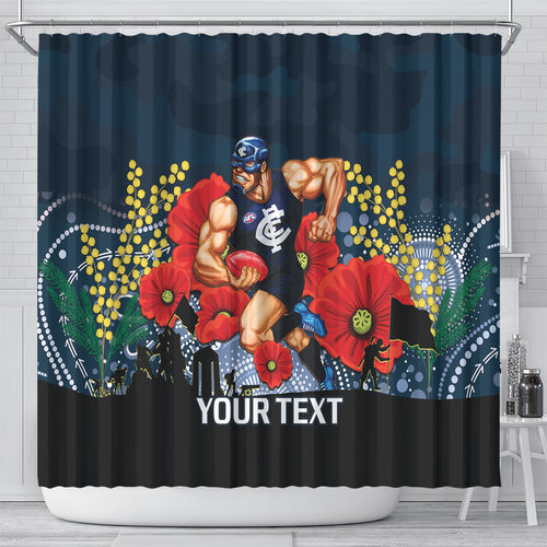 Custom Blues Football ANZAC Shower Curtain Gallipoli Camouflage With Poppies