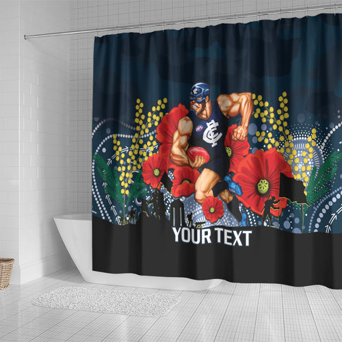 Custom Blues Football ANZAC Shower Curtain Gallipoli Camouflage With Poppies