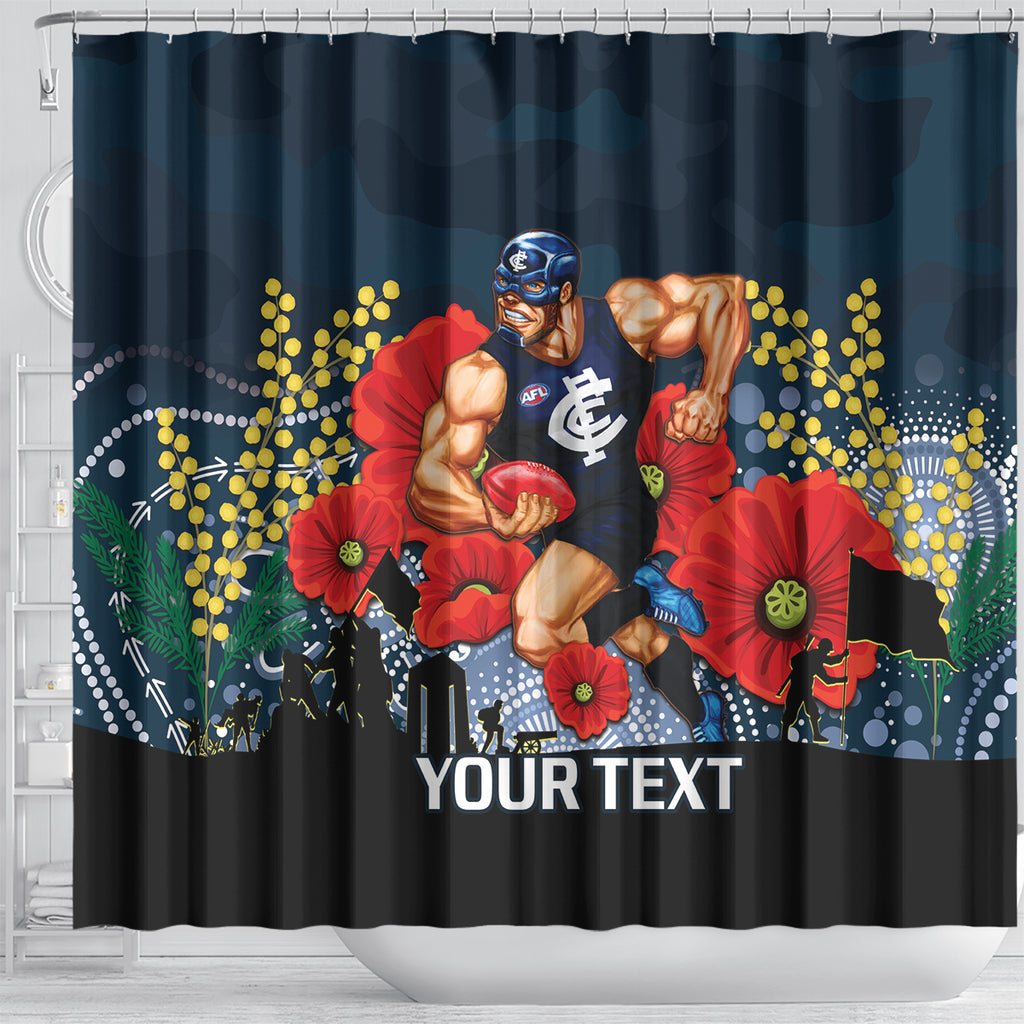 Custom Blues Football ANZAC Shower Curtain Gallipoli Camouflage With Poppies