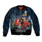 Custom Blues Football ANZAC Sleeve Zip Bomber Jacket Gallipoli Camouflage With Poppies