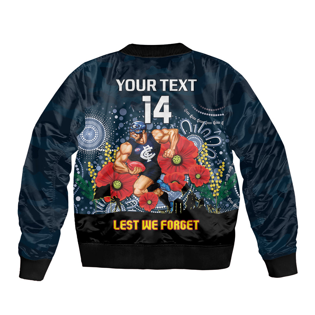 Custom Blues Football ANZAC Sleeve Zip Bomber Jacket Gallipoli Camouflage With Poppies