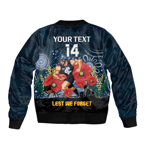 Custom Blues Football ANZAC Sleeve Zip Bomber Jacket Gallipoli Camouflage With Poppies