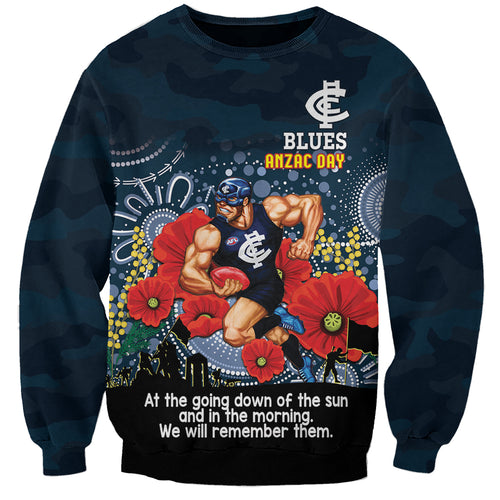Custom Blues Football ANZAC Sweatshirt Gallipoli Camouflage With Poppies