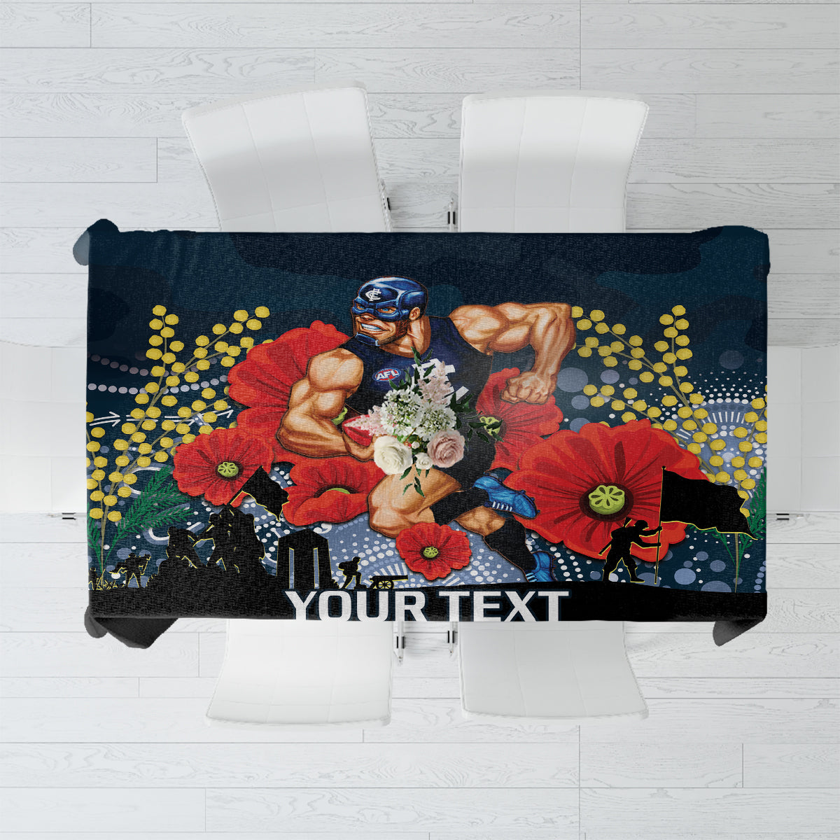 Custom Blues Football ANZAC Tablecloth Gallipoli Camouflage With Poppies