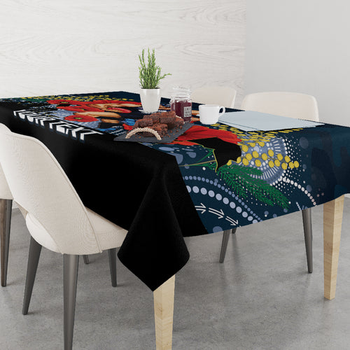 Custom Blues Football ANZAC Tablecloth Gallipoli Camouflage With Poppies