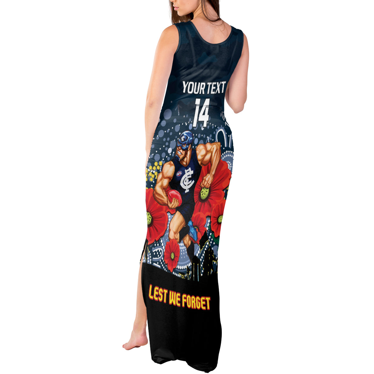 Custom Blues Football ANZAC Tank Maxi Dress Gallipoli Camouflage With Poppies