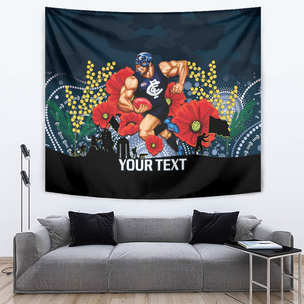 Custom Blues Football ANZAC Tapestry Gallipoli Camouflage With Poppies