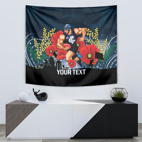 Custom Blues Football ANZAC Tapestry Gallipoli Camouflage With Poppies