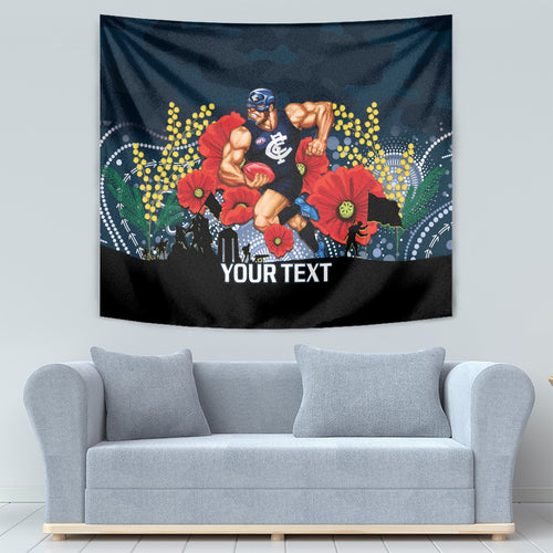 Custom Blues Football ANZAC Tapestry Gallipoli Camouflage With Poppies