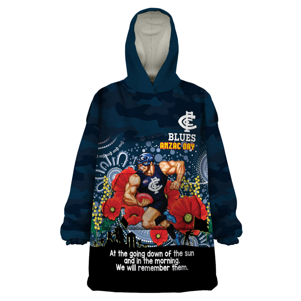 Custom Blues Football ANZAC Wearable Blanket Hoodie Gallipoli Camouflage With Poppies