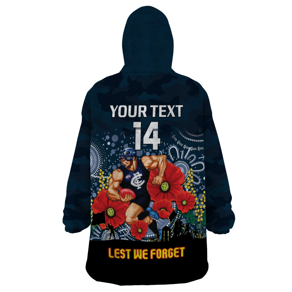 Custom Blues Football ANZAC Wearable Blanket Hoodie Gallipoli Camouflage With Poppies