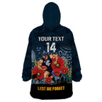 Custom Blues Football ANZAC Wearable Blanket Hoodie Gallipoli Camouflage With Poppies