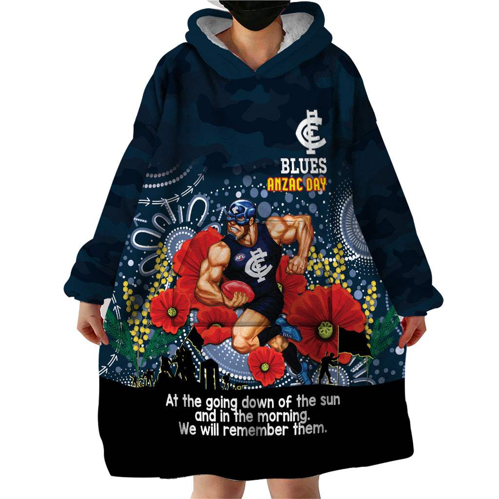 Custom Blues Football ANZAC Wearable Blanket Hoodie Gallipoli Camouflage With Poppies
