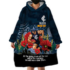 Custom Blues Football ANZAC Wearable Blanket Hoodie Gallipoli Camouflage With Poppies