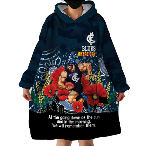 Custom Blues Football ANZAC Wearable Blanket Hoodie Gallipoli Camouflage With Poppies