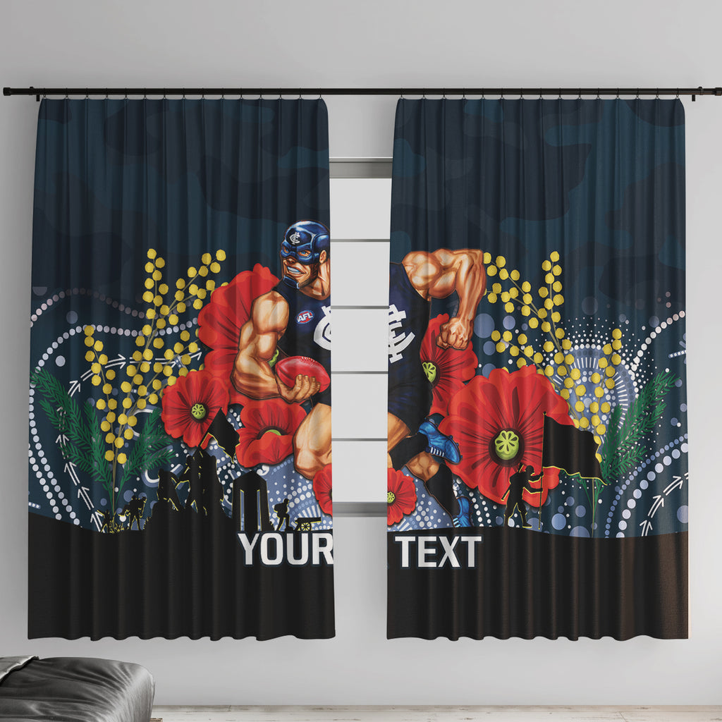 Custom Blues Football ANZAC Window Curtain Gallipoli Camouflage With Poppies