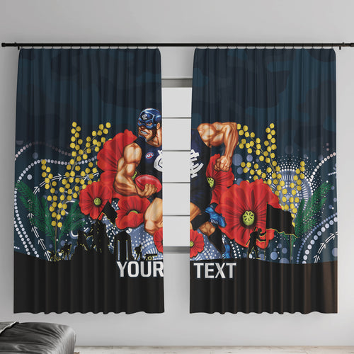 Custom Blues Football ANZAC Window Curtain Gallipoli Camouflage With Poppies