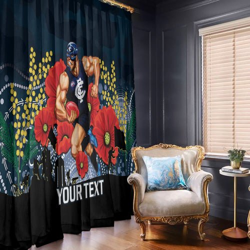 Custom Blues Football ANZAC Window Curtain Gallipoli Camouflage With Poppies