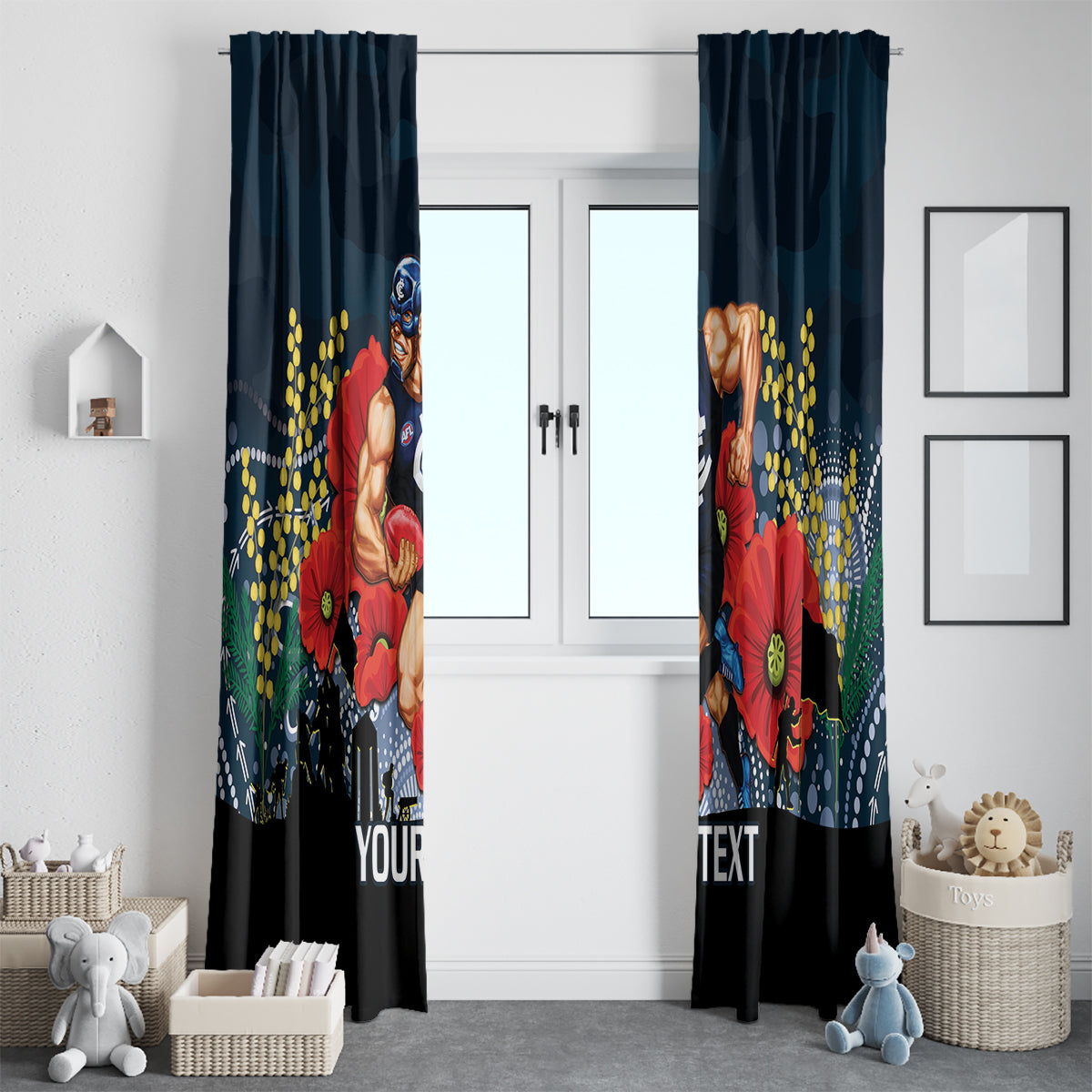 Custom Blues Football ANZAC Window Curtain Gallipoli Camouflage With Poppies