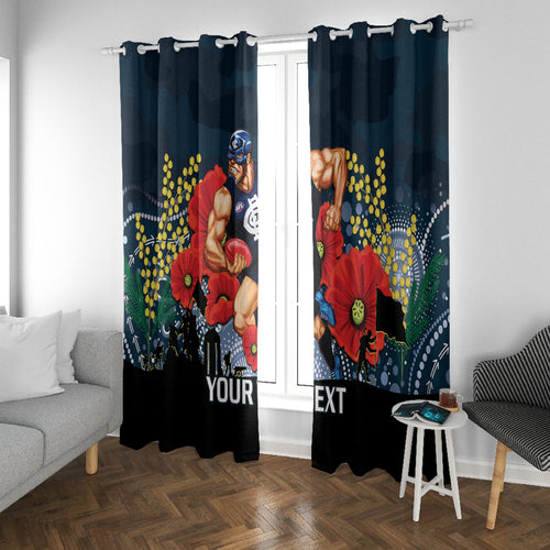 Custom Blues Football ANZAC Window Curtain Gallipoli Camouflage With Poppies
