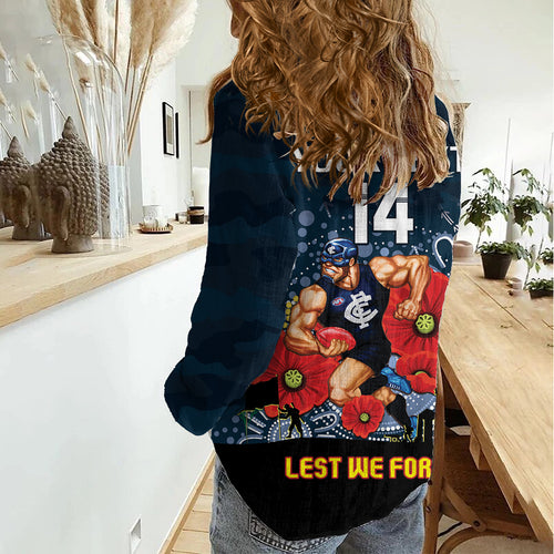 Custom Blues Football ANZAC Women Casual Shirt Gallipoli Camouflage With Poppies
