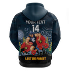 Custom Blues Football ANZAC Zip Hoodie Gallipoli Camouflage With Poppies
