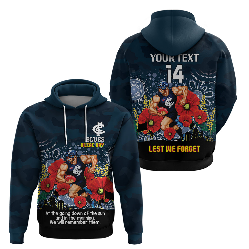 Custom Blues Football ANZAC Zip Hoodie Gallipoli Camouflage With Poppies