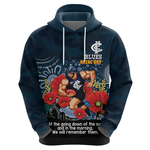Custom Blues Football ANZAC Zip Hoodie Gallipoli Camouflage With Poppies