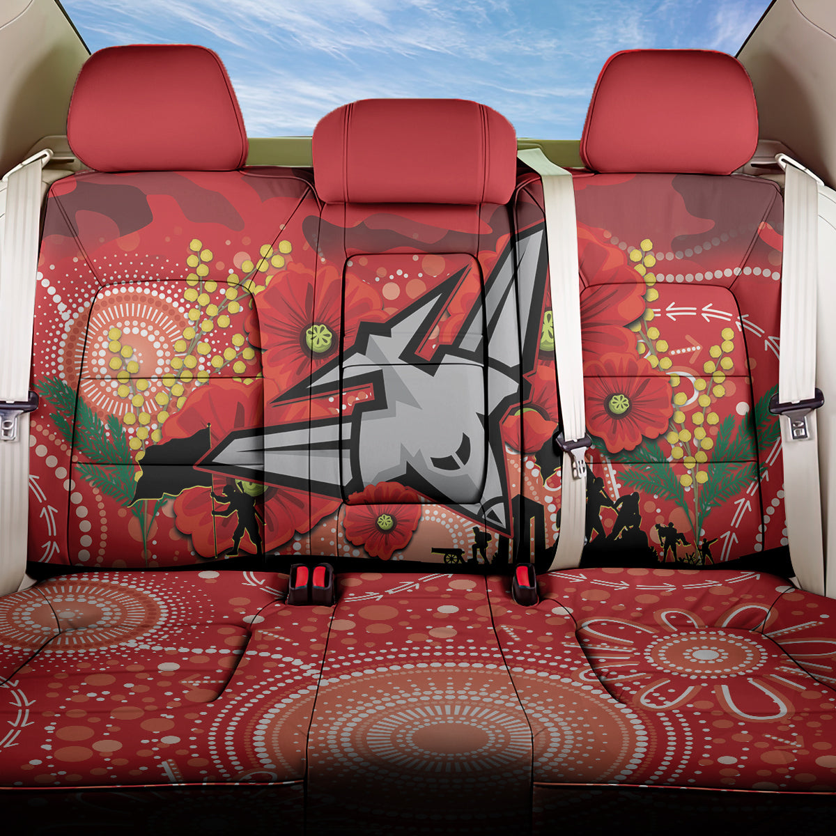 Custom Essendon Football ANZAC Back Car Seat Cover Gallipoli Camouflage With Poppies