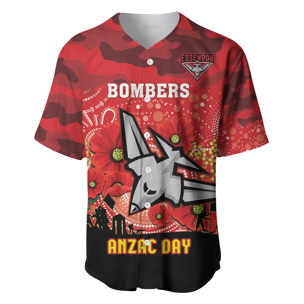 Custom Essendon Football ANZAC Baseball Jersey Gallipoli Camouflage With Poppies