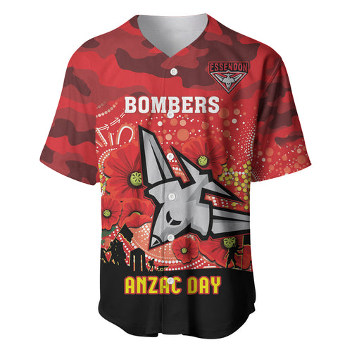 Custom Essendon Football ANZAC Baseball Jersey Gallipoli Camouflage With Poppies