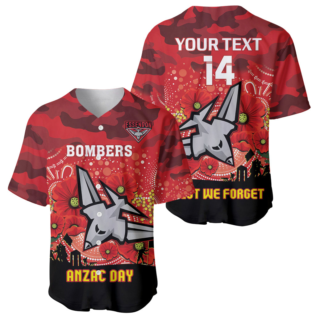 Custom Essendon Football ANZAC Baseball Jersey Gallipoli Camouflage With Poppies