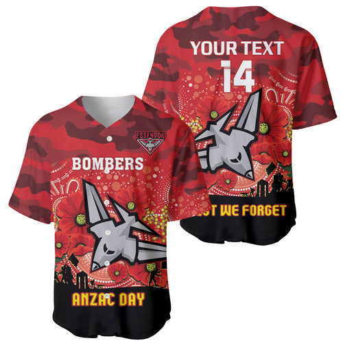 Custom Essendon Football ANZAC Baseball Jersey Gallipoli Camouflage With Poppies