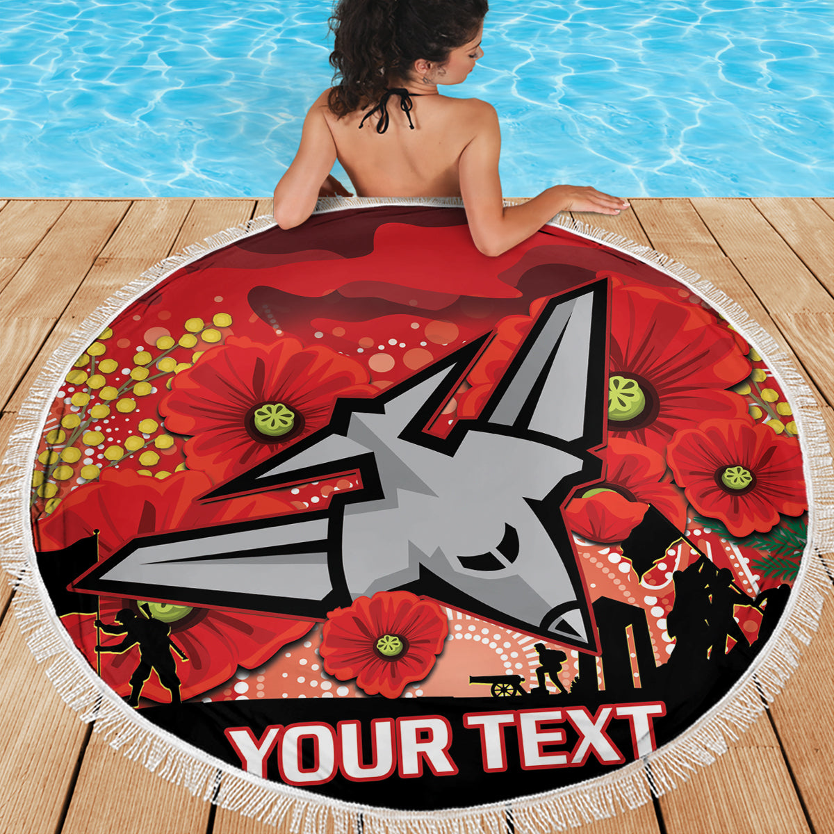 Custom Essendon Football ANZAC Beach Blanket Gallipoli Camouflage With Poppies