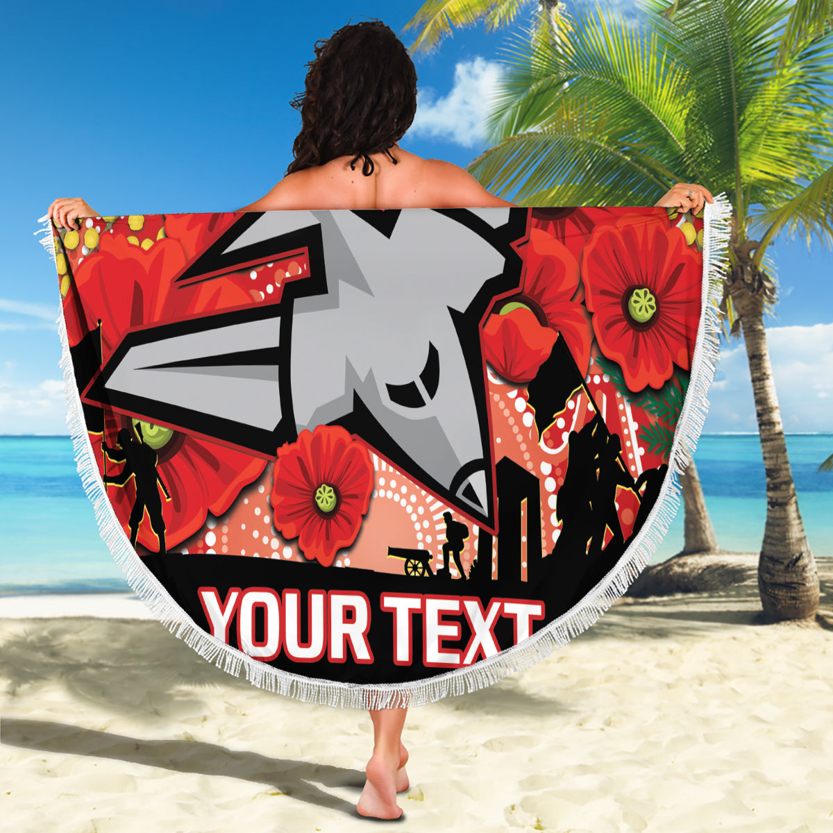 Custom Essendon Football ANZAC Beach Blanket Gallipoli Camouflage With Poppies