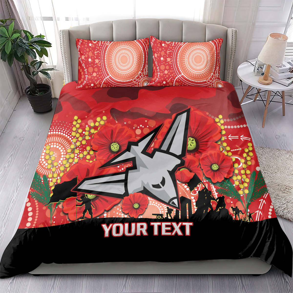 Custom Essendon Football ANZAC Bedding Set Gallipoli Camouflage With Poppies