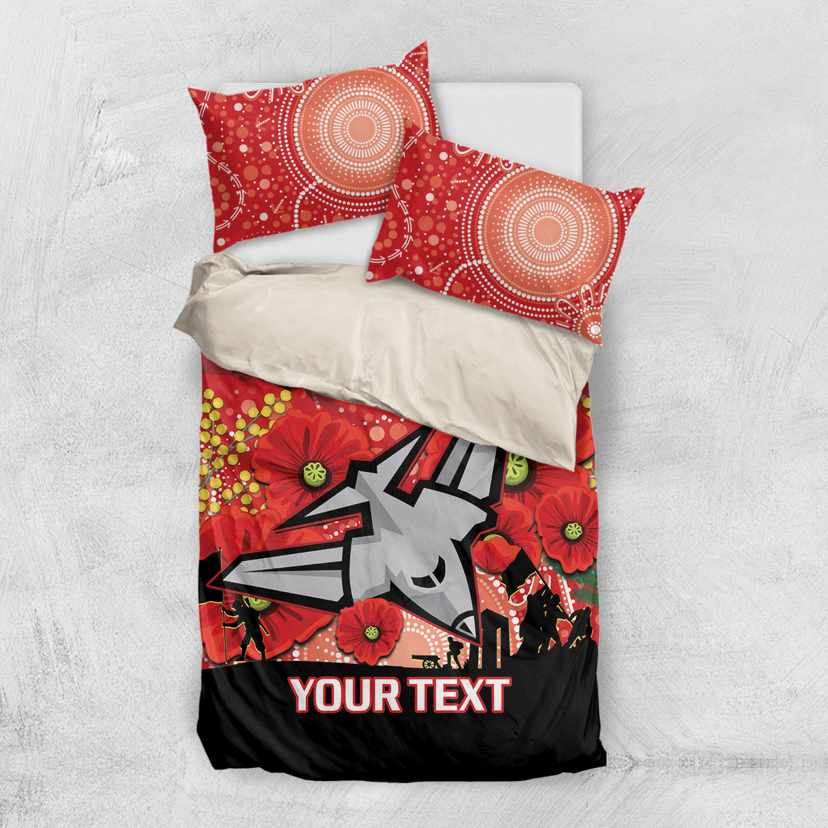 Custom Essendon Football ANZAC Bedding Set Gallipoli Camouflage With Poppies