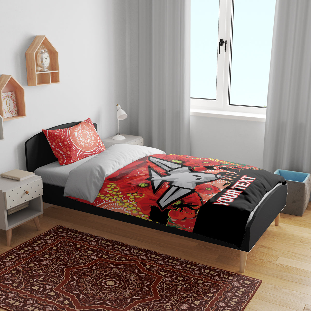 Custom Essendon Football ANZAC Bedding Set Gallipoli Camouflage With Poppies
