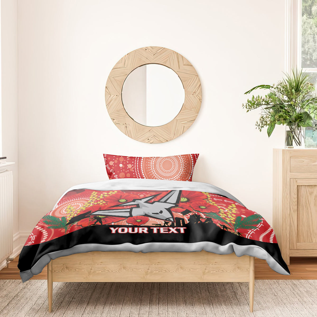 Custom Essendon Football ANZAC Bedding Set Gallipoli Camouflage With Poppies