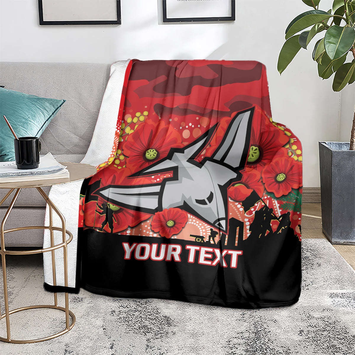 Custom Essendon Football ANZAC Blanket Gallipoli Camouflage With Poppies