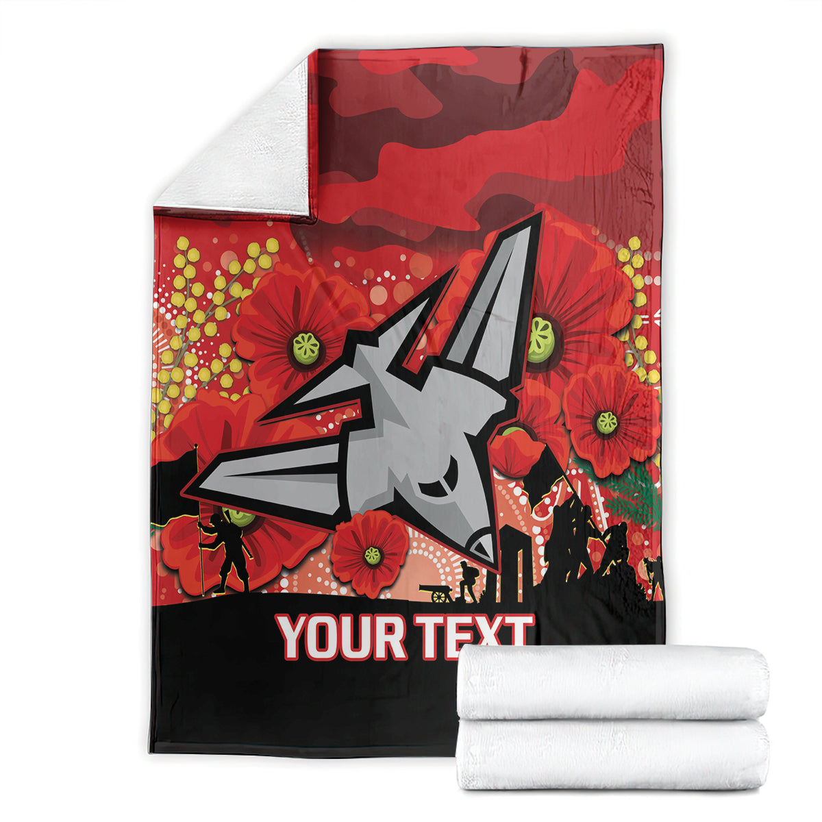 Custom Essendon Football ANZAC Blanket Gallipoli Camouflage With Poppies