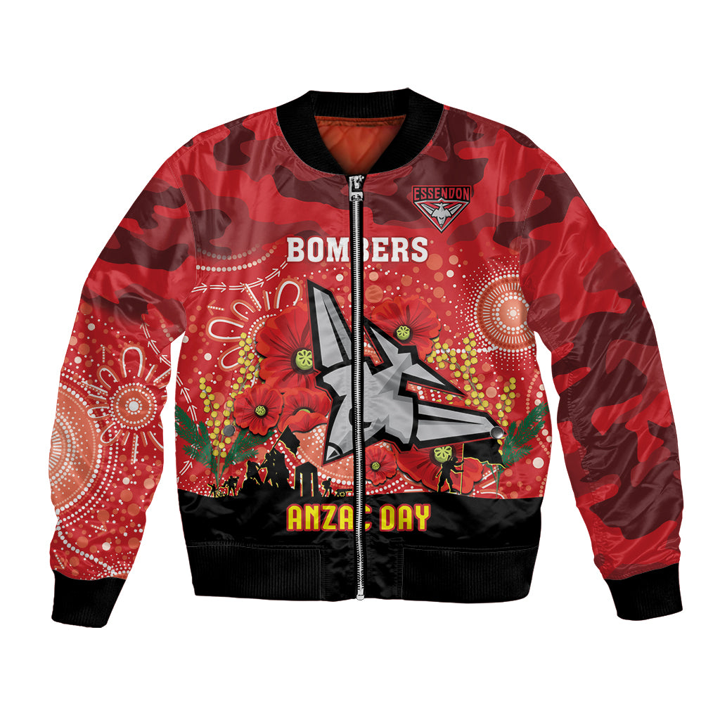 Custom Essendon Football ANZAC Bomber Jacket Gallipoli Camouflage With Poppies