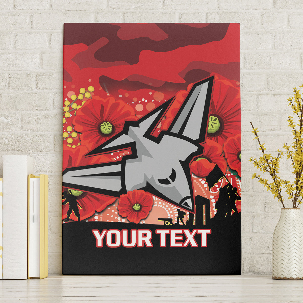 Custom Essendon Football ANZAC Canvas Wall Art Gallipoli Camouflage With Poppies
