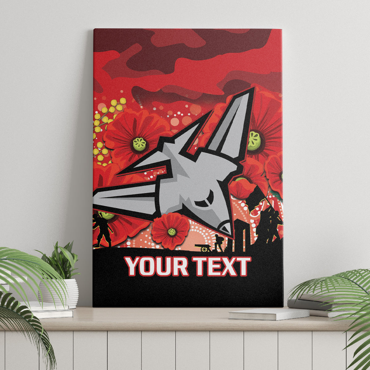 Custom Essendon Football ANZAC Canvas Wall Art Gallipoli Camouflage With Poppies