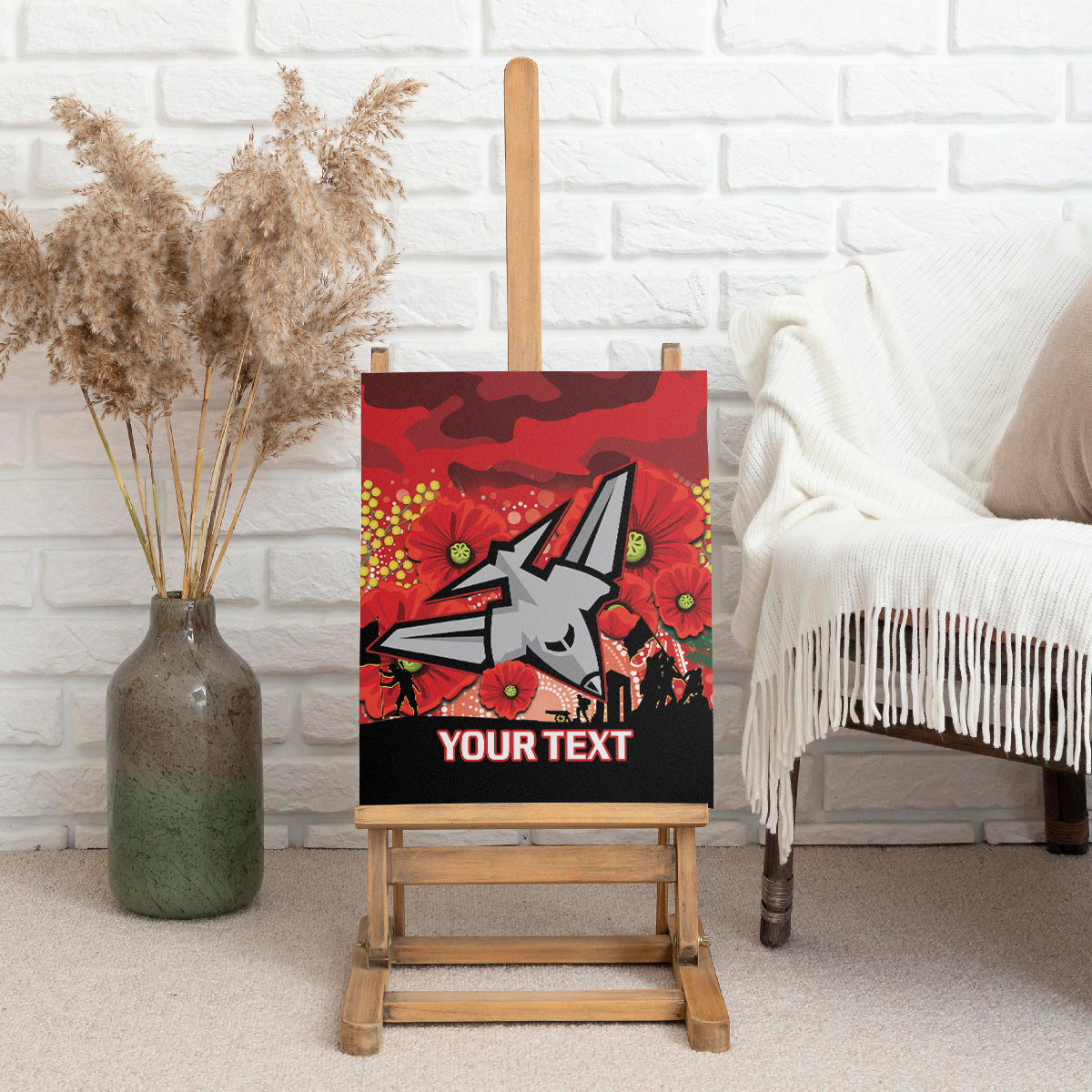 Custom Essendon Football ANZAC Canvas Wall Art Gallipoli Camouflage With Poppies