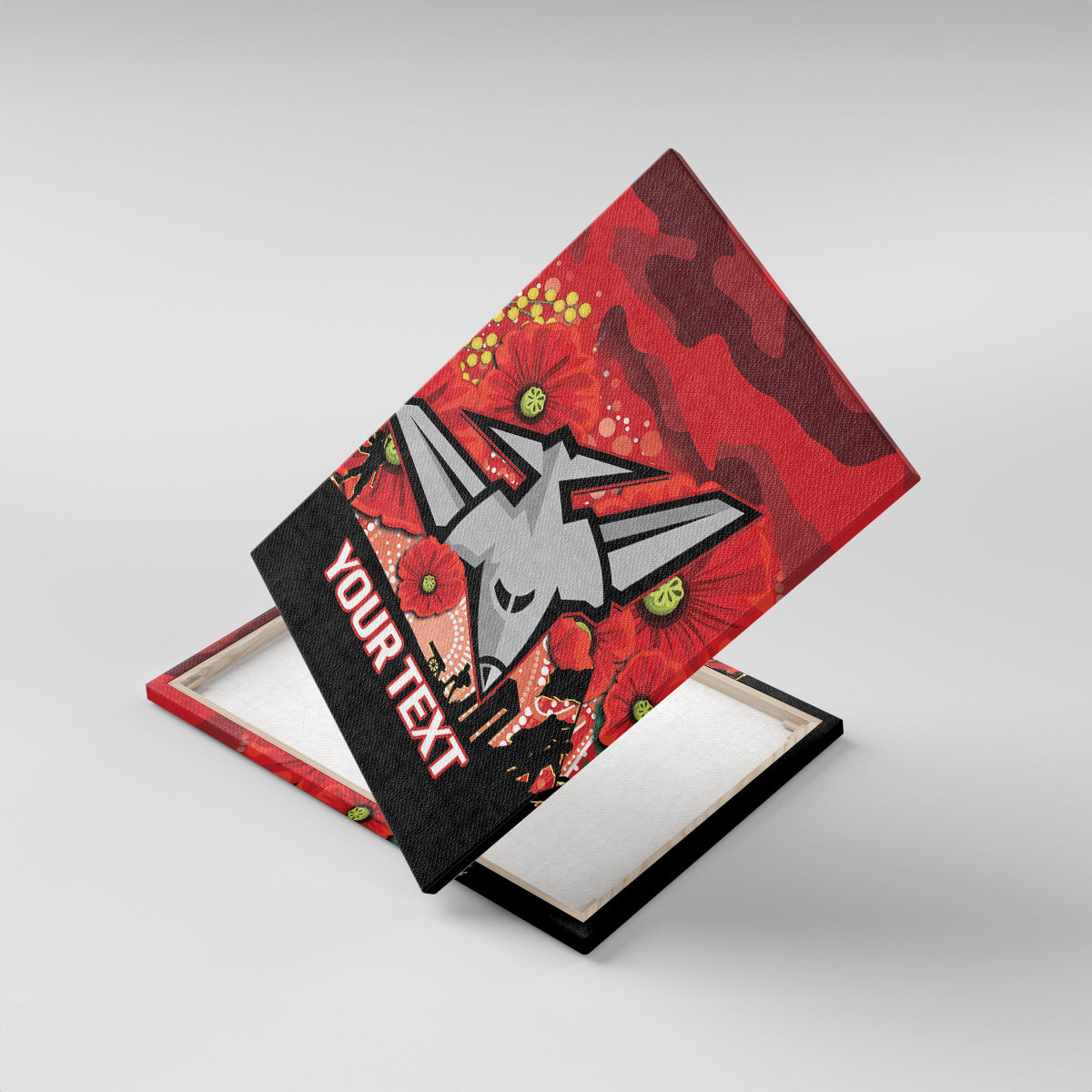 Custom Essendon Football ANZAC Canvas Wall Art Gallipoli Camouflage With Poppies