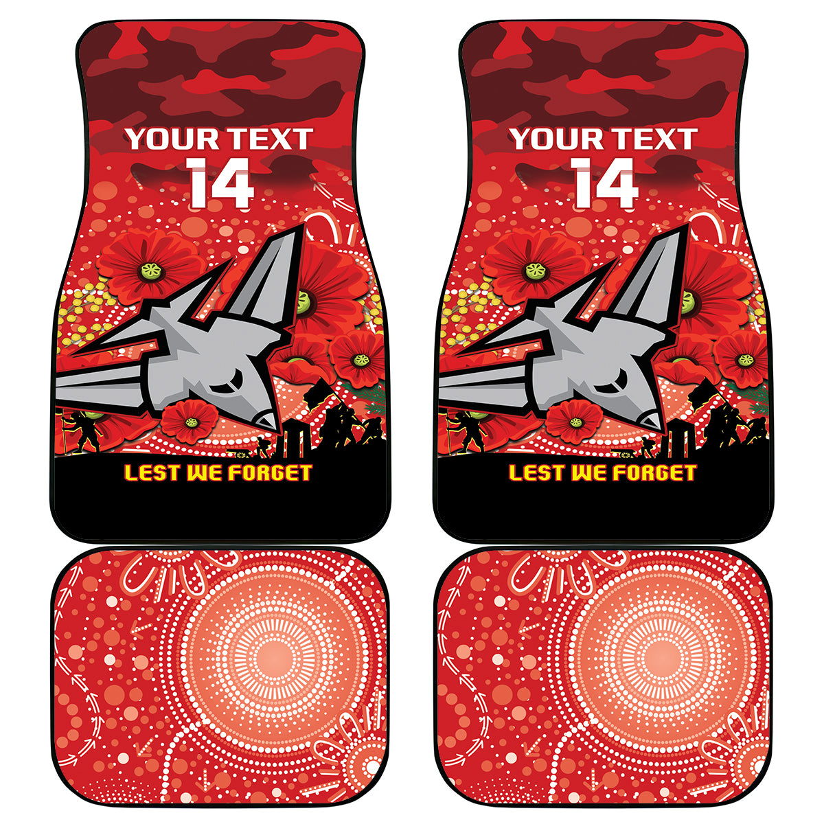 Custom Essendon Football ANZAC Car Mats Gallipoli Camouflage With Poppies