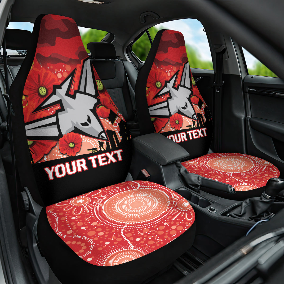 Custom Essendon Football ANZAC Car Seat Cover Gallipoli Camouflage With Poppies