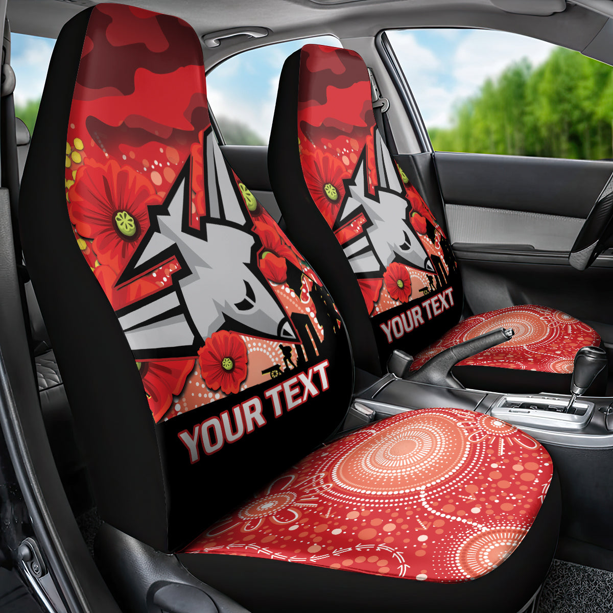 Custom Essendon Football ANZAC Car Seat Cover Gallipoli Camouflage With Poppies