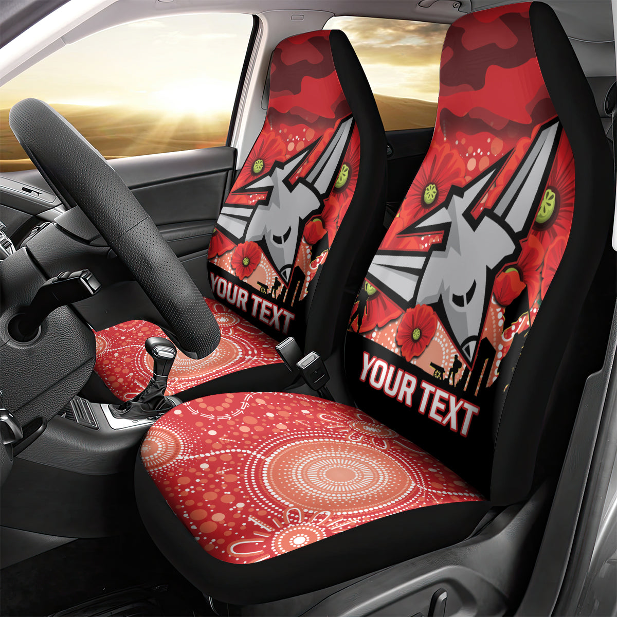 Custom Essendon Football ANZAC Car Seat Cover Gallipoli Camouflage With Poppies
